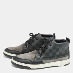 Pre Owned Louis Vuitton Black/Grey Damier Leather And Suede Propeller High Top Sneakers Size 43