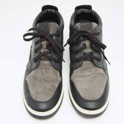 Pre Owned Louis Vuitton Black/Grey Damier Leather And Suede Propeller High Top Sneakers Size 43