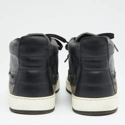 Pre Owned Louis Vuitton Black/Grey Damier Leather And Suede Propeller High Top Sneakers Size 43