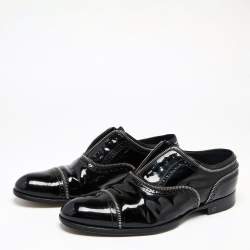 مملوكة مسبقًا Louis Vuitton Black Brogue Patent Leather Zip Trim Lace-Up Oxfords Size 42