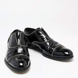مملوكة مسبقًا Louis Vuitton Black Brogue Patent Leather Zip Trim Lace-Up Oxfords Size 42