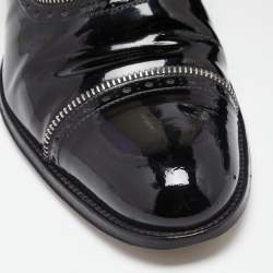 مملوكة مسبقًا Louis Vuitton Black Brogue Patent Leather Zip Trim Lace-Up Oxfords Size 42