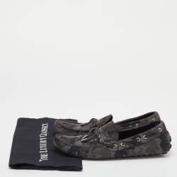 مملوكة مسبقًا حذاء لوفرز لوي فيتون أريزونا سويدي طباعة كاكي رصاصي سليب أون مقاس 41