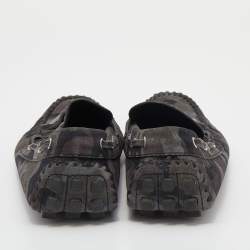 مملوكة مسبقًا حذاء لوفرز لوي فيتون أريزونا سويدي طباعة كاكي رصاصي سليب أون مقاس 41