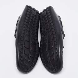 Louis Vuitton Black Leather Logo Bow Slip On Loafers Size 45