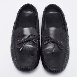 Louis Vuitton Black Leather Logo Bow Slip On Loafers Size 45