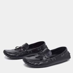 Louis Vuitton Black Leather Logo Bow Slip On Loafers Size 45