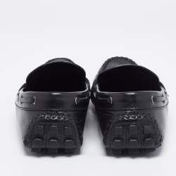 Louis Vuitton Black Leather Logo Bow Slip On Loafers Size 45