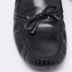 Louis Vuitton Black Leather Logo Bow Slip On Loafers Size 45