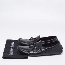 Louis Vuitton Black Leather Logo Bow Slip On Loafers Size 45