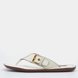 Pre Owned Louis Vuitton Off White Leather Thong Flat Sandals Size Size 39.5