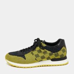 Pre Owned Louis Vuitton Yellow/Black Cotton Knit And Leather Run Away Sneakers  Size 41.5