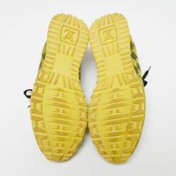Pre Owned Louis Vuitton Yellow/Black Cotton Knit And Leather Run Away Sneakers  Size 41.5