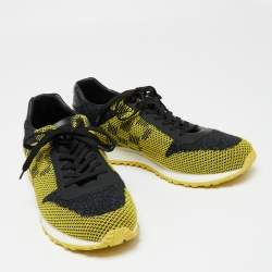 Pre Owned Louis Vuitton Yellow/Black Cotton Knit And Leather Run Away Sneakers  Size 41.5