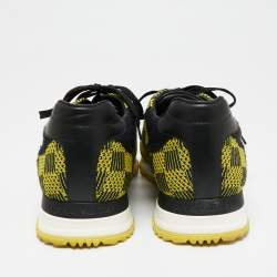 Pre Owned Louis Vuitton Yellow/Black Cotton Knit And Leather Run Away Sneakers  Size 41.5