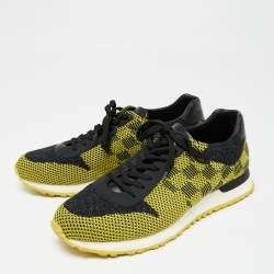 Pre Owned Louis Vuitton Yellow/Black Cotton Knit And Leather Run Away Sneakers  Size 41.5