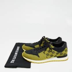 Pre Owned Louis Vuitton Yellow/Black Cotton Knit And Leather Run Away Sneakers  Size 41.5