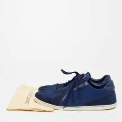 مملوكة مسبقًا حذاء رياضي لوي فيتون ترينرز كانفاس وسويدي أزرق عنق منخفض مقاس 44