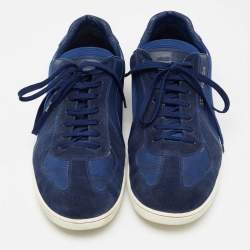 مملوكة مسبقًا حذاء رياضي لوي فيتون ترينرز كانفاس وسويدي أزرق عنق منخفض مقاس 44