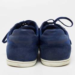 مملوكة مسبقًا حذاء رياضي لوي فيتون ترينرز كانفاس وسويدي أزرق عنق منخفض مقاس 44