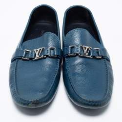 Pre Owned Louis Vuitton Blue Leather Hockenheim Slip-On Loafers Size 43