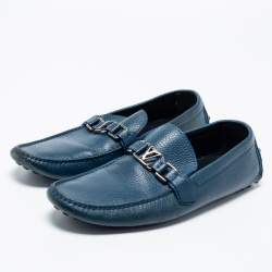 Pre Owned Louis Vuitton Blue Leather Hockenheim Slip-On Loafers Size 43