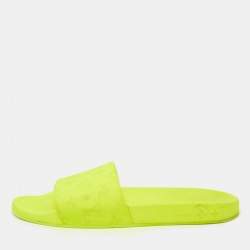 Louis Vuitton Neon Yellow Monogram Rubber Waterfront Flat Slides Size 44