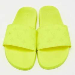 Louis Vuitton Neon Yellow Monogram Rubber Waterfront Flat Slides Size 44