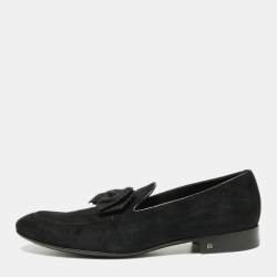 Louis Vuitton Black Suede Tuxedo Bow Smoking Slippers Size 43.5