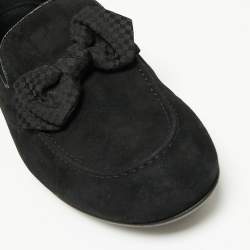 Louis Vuitton Black Suede Tuxedo Bow Smoking Slippers Size 43.5