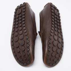 Pre Owned Louis Vuitton Brown Leather Logo Bow Slip On Loafers Size 43.5 