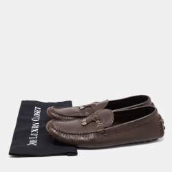Pre Owned Louis Vuitton Brown Leather Logo Bow Slip On Loafers Size 43.5 