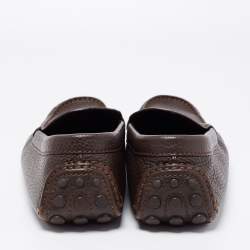 Pre Owned Louis Vuitton Brown Leather Logo Bow Slip On Loafers Size 43.5 