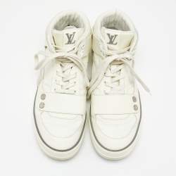 Pre Owned Louis Vuitton Off-White Leather and Mesh High-Top Sneakers Size 40
