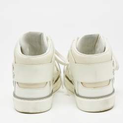 Pre Owned Louis Vuitton Off-White Leather and Mesh High-Top Sneakers Size 40