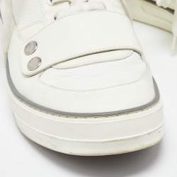 Pre Owned Louis Vuitton Off-White Leather and Mesh High-Top Sneakers Size 40