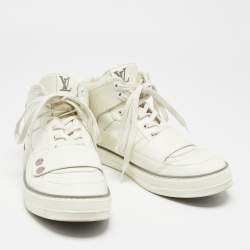 Pre Owned Louis Vuitton Off-White Leather and Mesh High-Top Sneakers Size 40