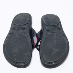 مملوكة مسبقًا صندل سلايد بإصبع لوي فيتون كانفاس وجلد أزرق كحلي مقاس 44.5