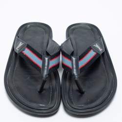 مملوكة مسبقًا صندل سلايد بإصبع لوي فيتون كانفاس وجلد أزرق كحلي مقاس 44.5