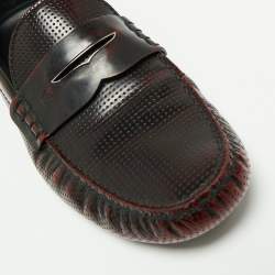 Pre Owned Louis Vuitton Two-Tone Perforated Leather Penny Loafers Size 45