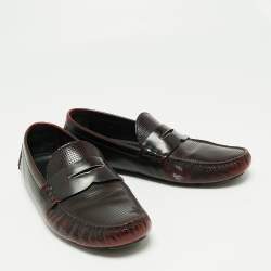 Pre Owned Louis Vuitton Two-Tone Perforated Leather Penny Loafers Size 45