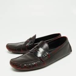Pre Owned Louis Vuitton Two-Tone Perforated Leather Penny Loafers Size 45