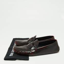 Pre Owned Louis Vuitton Two-Tone Perforated Leather Penny Loafers Size 45