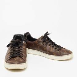 Pre Owned  حذاء رياضي لوي فيتون فرونتترو جلد وكانفاس مونوغرامي أسود/ بني عنق منخفض مقاس43 