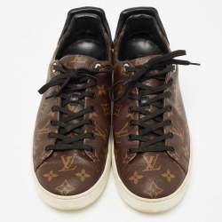 Pre Owned  حذاء رياضي لوي فيتون فرونتترو جلد وكانفاس مونوغرامي أسود/ بني عنق منخفض مقاس43 