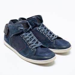 Pre Owned Louis Vuitton Navy Blue/Black Suede And Leather Lace Up Sneakers Size 42