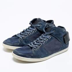 Pre Owned Louis Vuitton Navy Blue/Black Suede And Leather Lace Up Sneakers Size 42