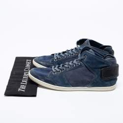 Pre Owned Louis Vuitton Navy Blue/Black Suede And Leather Lace Up Sneakers Size 42