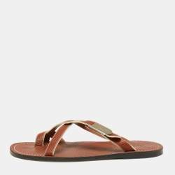 Louis Vuitton Brown Leather Criss Cross Flat Sandals Size 40