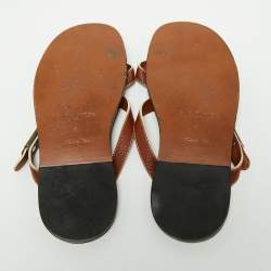 Louis Vuitton Brown Leather Criss Cross Flat Sandals Size 40